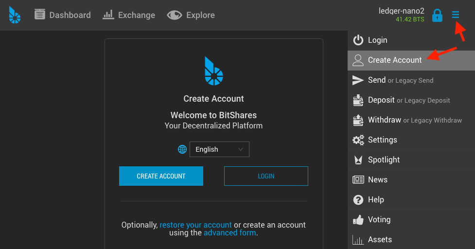 Account Create form in BitShares UI